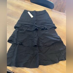 Wilt Black Linen Ruffled Tiered Skirt